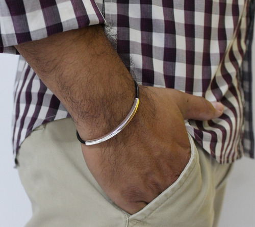 Imagen 6 de 10 de Pulsera Piel Negra Y Plata .925 Para Hombre Agálea Joyería