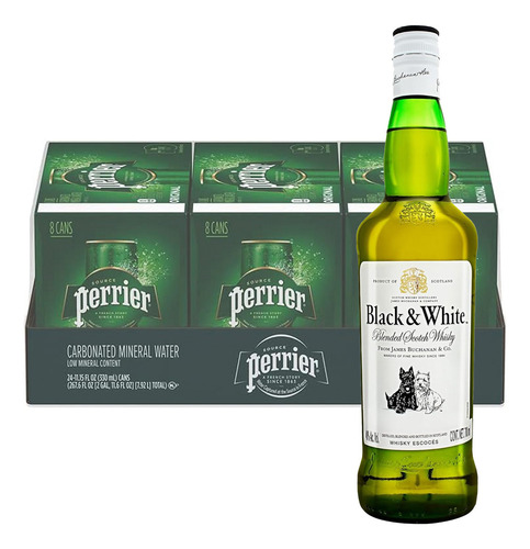 Pack 24 Agua Perrier Mineralizada Lata 330 Ml + Whisky Black