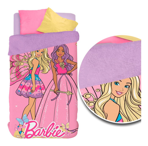 Coberdrom Fleece Dupla Face Barbie Reinos Mágicos - Lepper