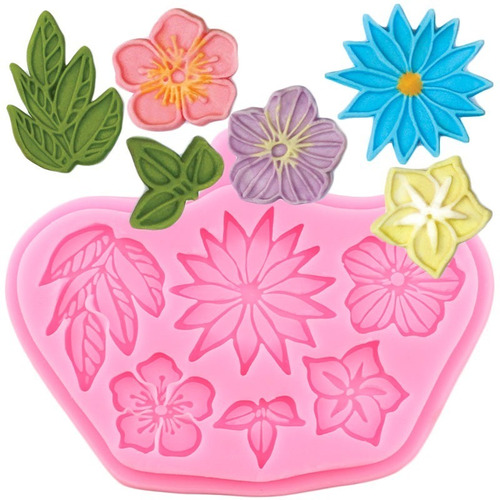 Molde Silicona Hojas Y Flores Fondant Porcelana Fria