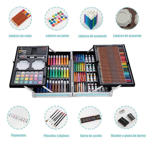 Komita® Kit De Dibujo Plumones Set De Arte Profesional De Dibujo Colores Marcadores Lápices 145pcs Aplicable A Técnico Para Principiantes, Artistas, Niñas Y Niños