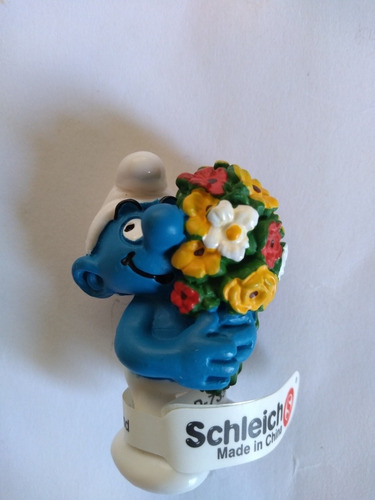 Figura Pitufo Schleich Con Ramo De Flores Colección 2005 