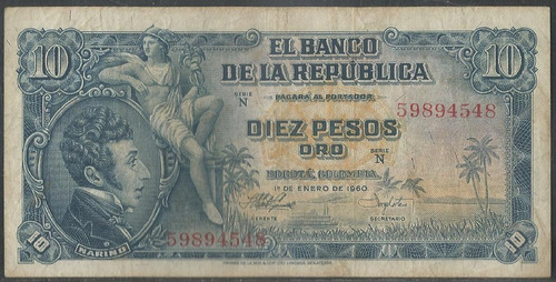 Colombia, 10 Pesos 1 Ene 1960 Bgw175