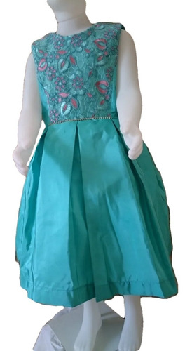 Vestido Infantil Festa Casamento Luxo Tafetá E  Renda Verde