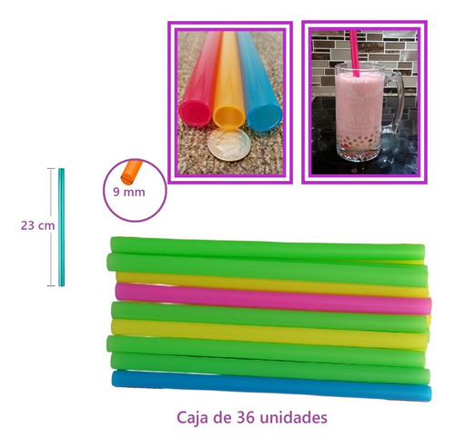 Imagen 2 de 2 de Pitillos Gruesos Jumbo Chicha Frappe Reusables Caja 40 Unds