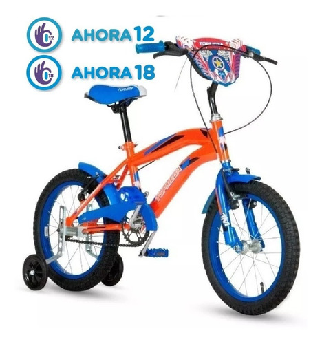 Bicicleta R 12 Bmx Naranja Azul Varon Top Mega - Ahora 12 18