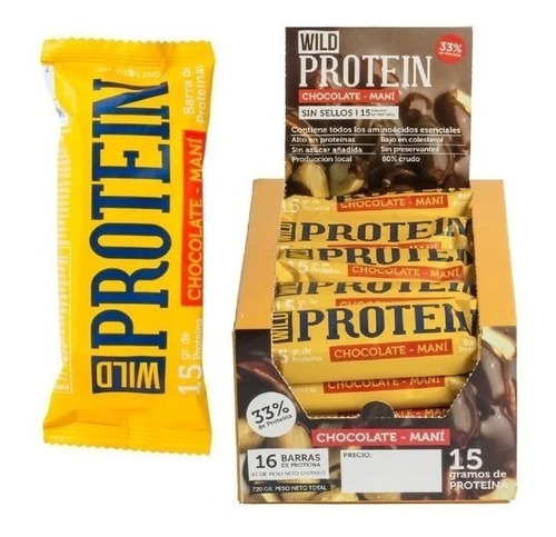 Imagen 1 de 1 de Suplemento en barra Wild Foods Wild Protein proteína sabor chocolate/maní en caja de 720g 16 un