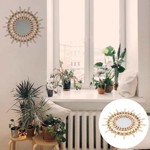 Nuevo Espejo De Maquillaje De Ratán For Decoración De Pared