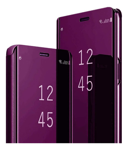 Funda Para Samsung A54 Clear View + Vidrio Full 9d C/huella Violeta Oscuro