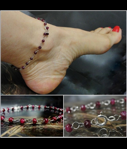 Imagem 2 de 8 de Pedras - Tornozeleira Rubis Indianos, Prata... Cód2tn60