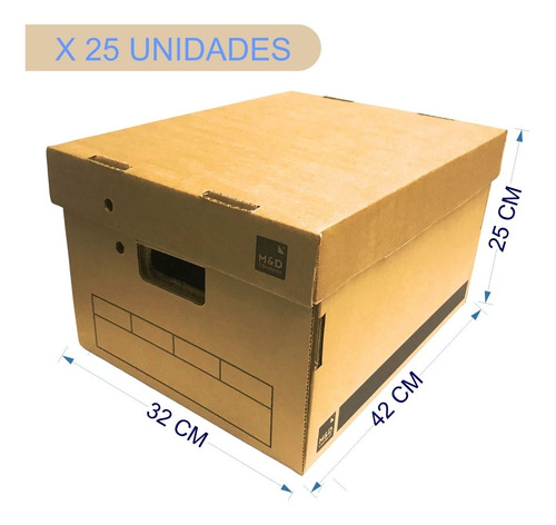 Imagen 1 de 6 de Caja De Archivos Carton Reforzada M&d 42x32x25 X25 Unidades 
