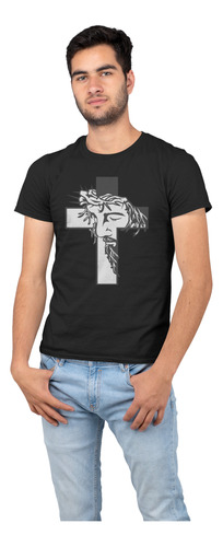 Playera Religiosa Rostro Jesus Cruz 100% Algodón