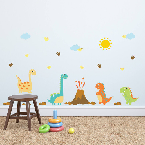 Imagem 2 de 4 de Adesivo Dinossauro E Vulcão Infantil Para Parede Cobre 1m²