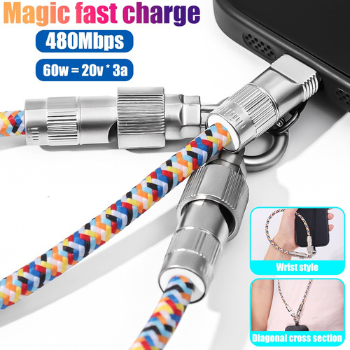 Cable De Datos De Carga Usb C Tipo C 2 En 1 Con Correas Para