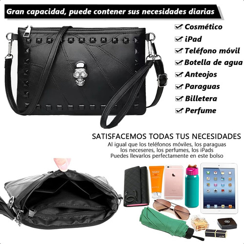 Bandoleros Gótico Tipo Sobre Bolso De Calavera Punk , Mujer Negro Bolso Bandolera Mujer,bags,bolsa Antirrobo Mujer,bolsas Mujer,croosboddy Mujer,bolsa Dama Crossbody,crossbody,bolsos Níquel Negro