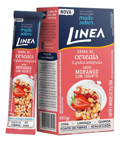 Barra de cereal Linea  sabor morango com iogurte 20 g pacote x 3