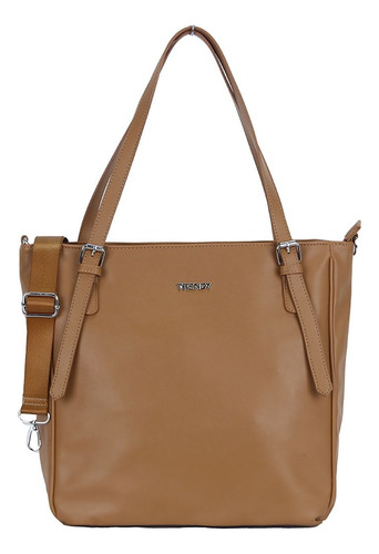 Tote Trendy Grande Con Asas Y Bolsillos Internos Seguros Marrón Claro Lisa Níquel Marrón Claro