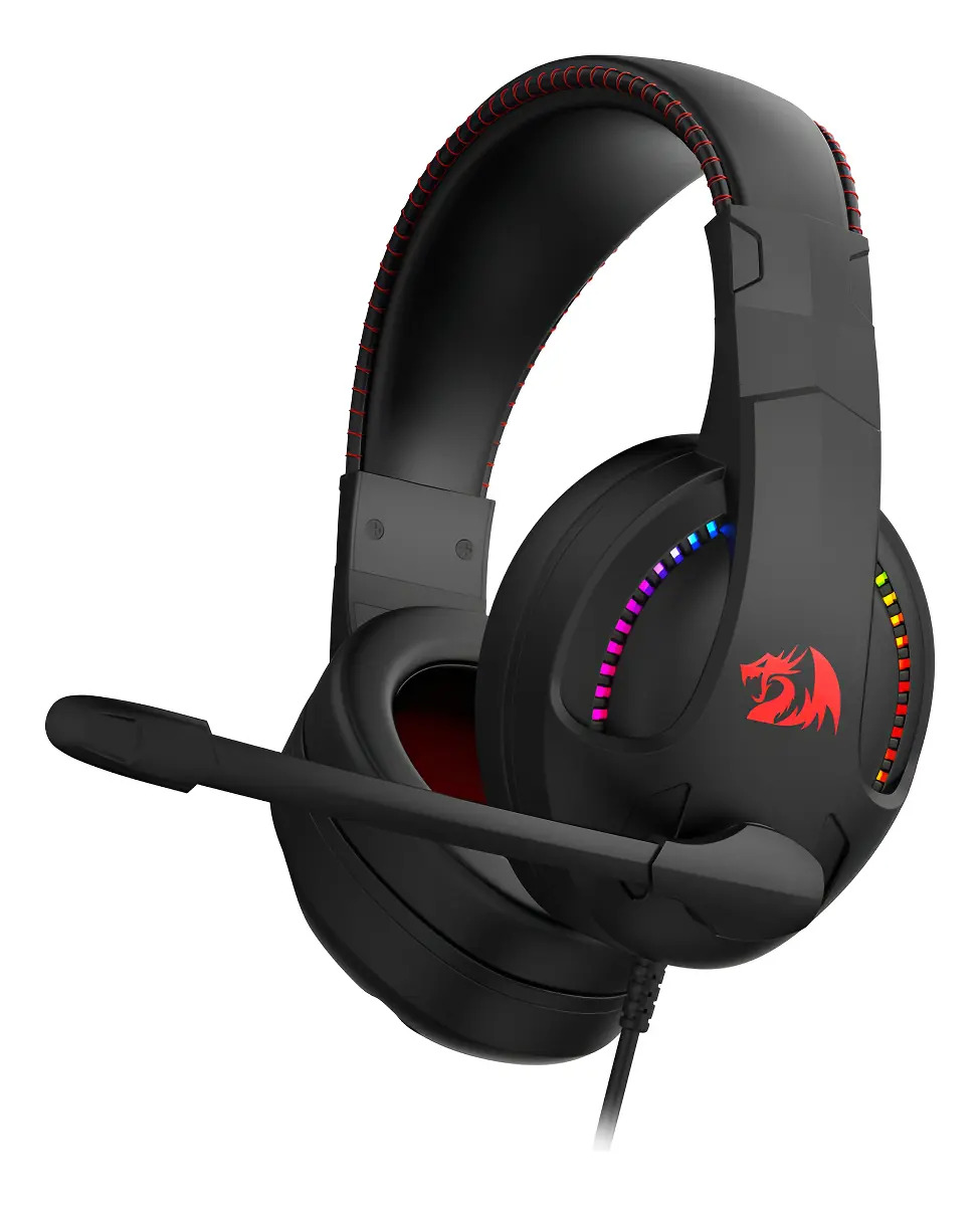 Auriculares Redragon Cronus Gamer con iluminación RGB y micrófono, color negro