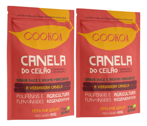 Kit 2un Canela Do Ceilão Da Índia Cookoa 60g