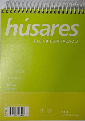 Block Esquelita Espiralado Husares 106 X 139 Mm X 80 Hojas