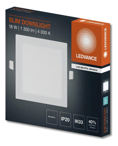Painel Plafon Led Embutir Slim 18w 4000k Quadrado Ledvance