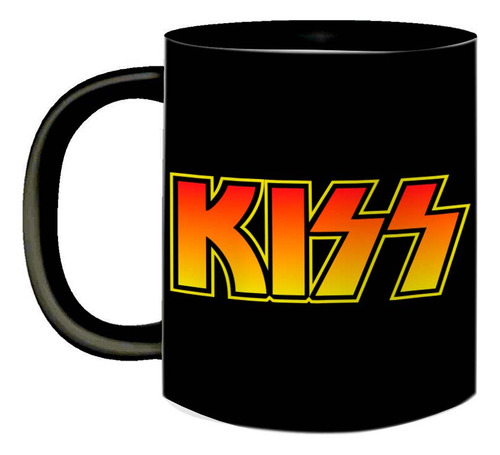 Caneca De Porcelana Preta Banda Kiss Rock And Roll Anos 70