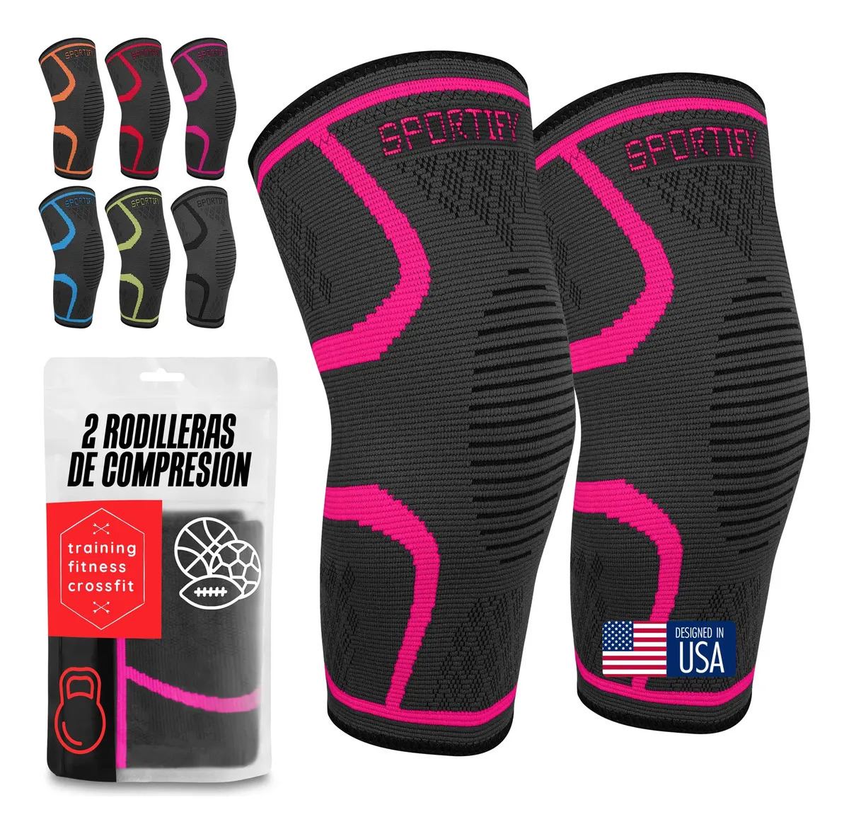 Imagen de SPORTIFY Rodilleras de Compresión Ortopédicas (Par) – Soporte para Dolor de Rodilla, Ideales para Deportes, Gym, Voleibol, Basquetbol y Fitness Color Rosa Talla M - Mediana