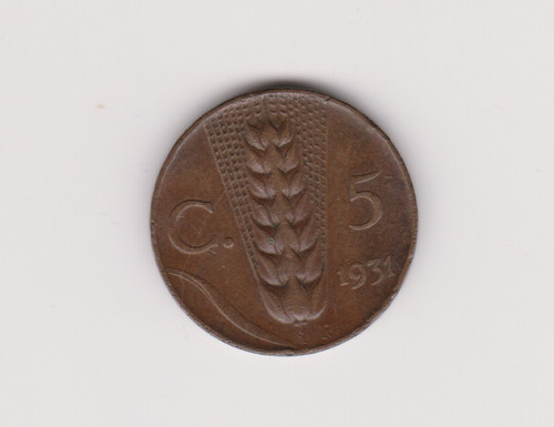 Moneda Italia 5 Centesimi Año 1931 Muy Bueno +