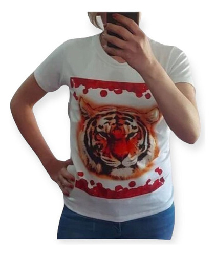 Remera Manga Corta Modal Dama Estampa De Tigre