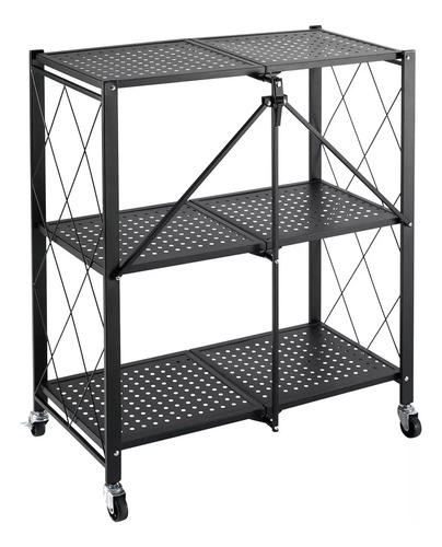 Estanteria Plegable 3 Niveles Metal Biblioteca Cocina Ruedas Color Negro Raitot