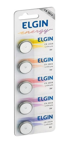 5 Pilhas Baterias Cr2016 Elgin 3v - 1 Cartela