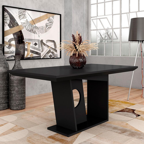 Mesa De Jantar 1,60 Retangular Maldivas Preto Fosco - M. A Desenho Do Tecido Das Cadeiras Liso