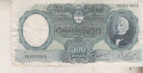 Billete Argentina $ 500  Moneda Nacional - Año 1968 - B 2123