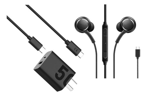 Kit Cargador Cable Auriculares Para Motorola Moto E14 Negro