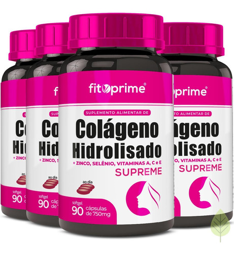 Kit 4 Potes Colágeno Hidrolisado Supreme + Vitaminas 90cps