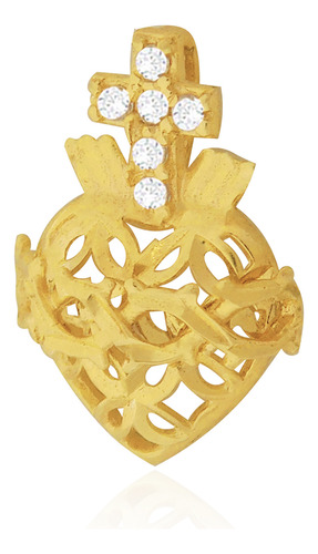 Pingente Sagrado Coração Jesus Com Zircônias Em Ouro 18k