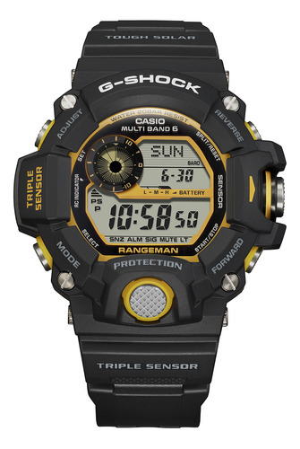 Pulseira de relógio masculina Casio GW-9400Y-1DR G-shock, cor preta, cor da moldura, cor de fundo preta