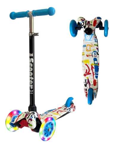 Monopatín de pie Scooter Italy MIni 3R Mini 3r  azul grafitti para 3 a 6 años