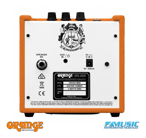 Imagen 3 de 10 de Amplificador De Guitarra Electrca Orange Crush Cr3 Mini 3w