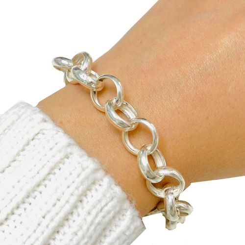 Pulsera Rolo 19cm Plata 925 12mm Ideal Mujer Ps 008-1