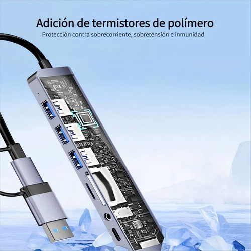 Hub USB-C 8 em 1 - Extensor com Leitor de Cartão SD/TF, Compatível com mac,windows e Outros Dispositivos | extensor usb | usb hub