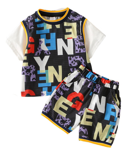 Conjunto Verano Niños 1-6a Con Diseño De Malla Transpirable Negro 3-4 Años