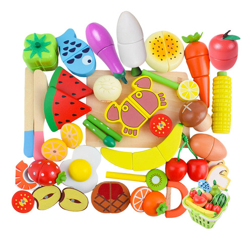 35 Piezas For Cortar Frutas Y Verduras, Comida De Madera