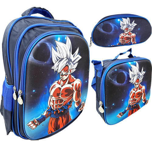 Mochila Goku Dragon Ball Z Set Lonchera+ Lapicera 3d Luz Led Dragon Ball Z Super Sayayin Mochila Goku Combo 3 Piezas