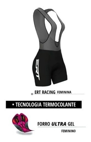 Imagem 3 de 8 de Bretelle Feminino Forro Gel Ert Preto Liso - Ciclismo