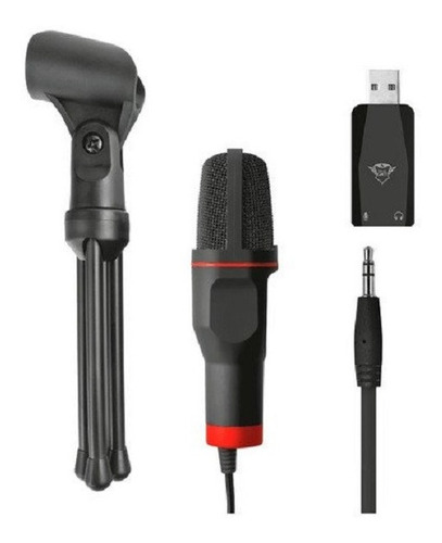 Imagen 2 de 4 de Microfono Usb Pc +tripode Trust Gxt212 +placa Usb Y Plug 3.5