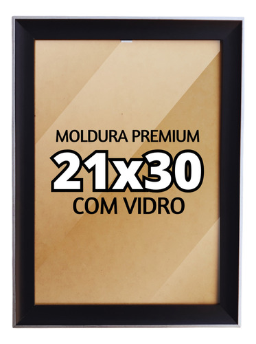 Porta Retrato Premium Tamanho A4 21x30 C/ Vidro Parede Cor Preto
