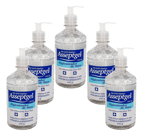 Álcool Em Gel Antisséptico 420gr Asseptgel Kit 5