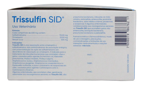 5 Trissulfin Sid 400mg Cartela + Bula Total 50 Comprimidos