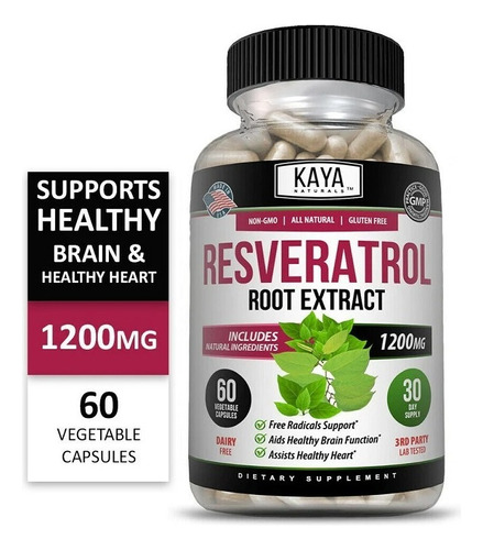 Resveratrol 1200mg (60 Cápsulas) Kaya Hecho En Usa Sabor Sin Sabor